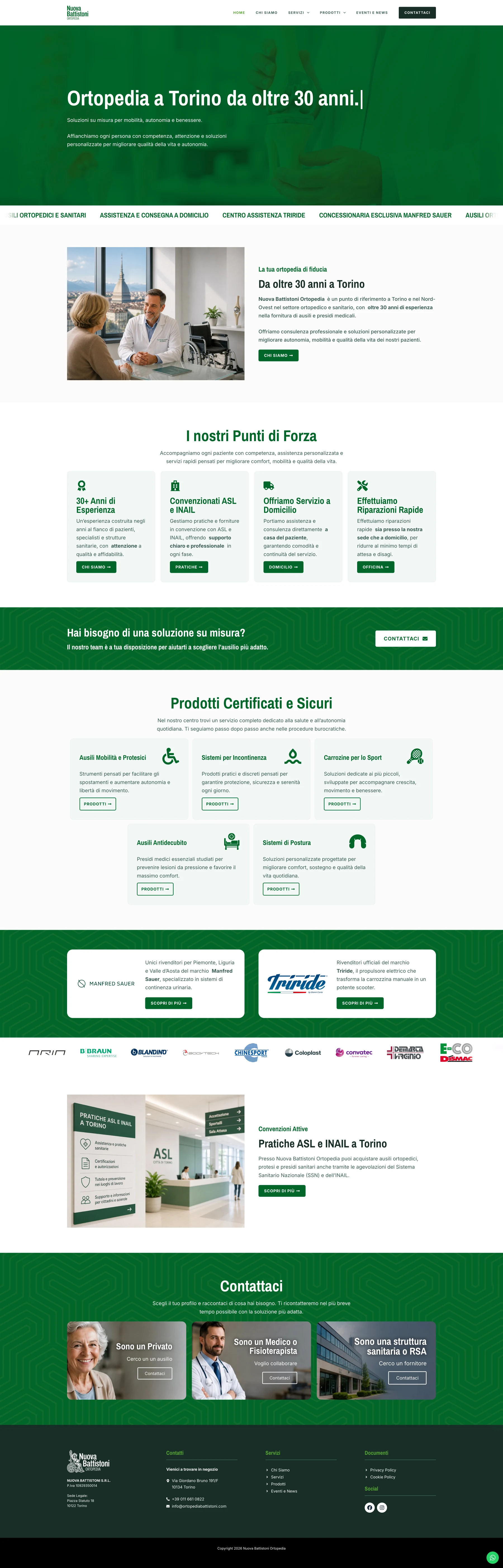Screenshot completo della home di Ortopedia Battistoni