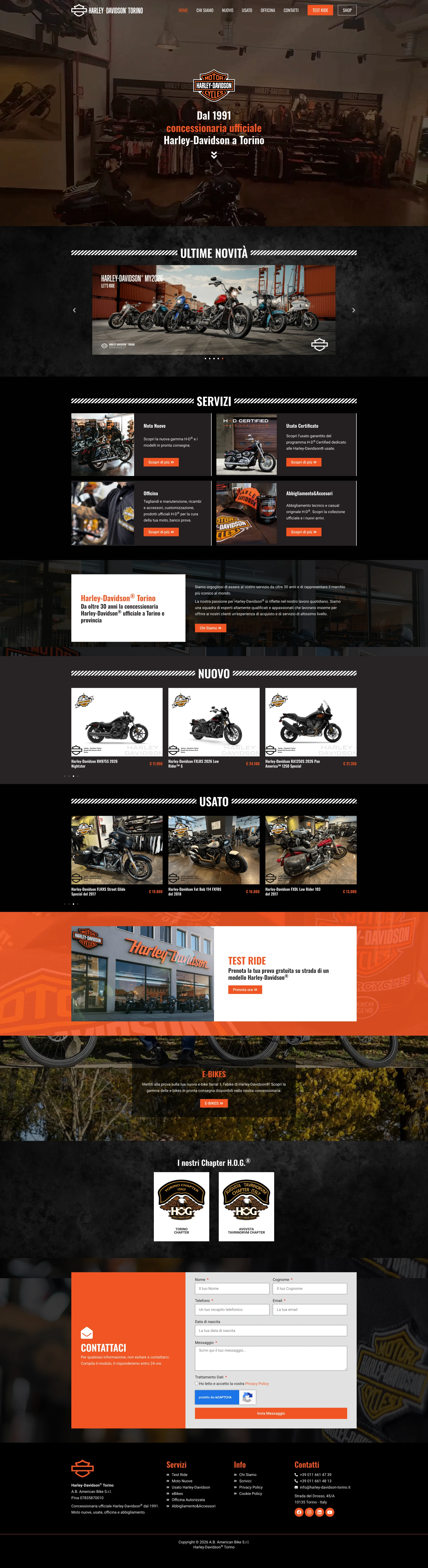 Screenshot completo della home di Harley-Davidson Torino