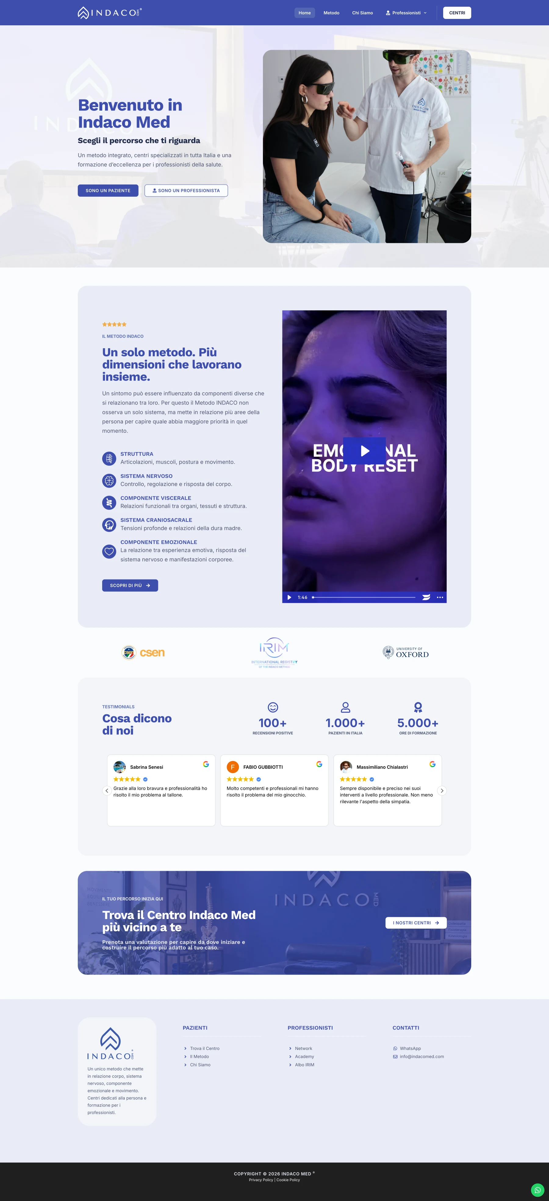 Screenshot completo della home di Indaco Med