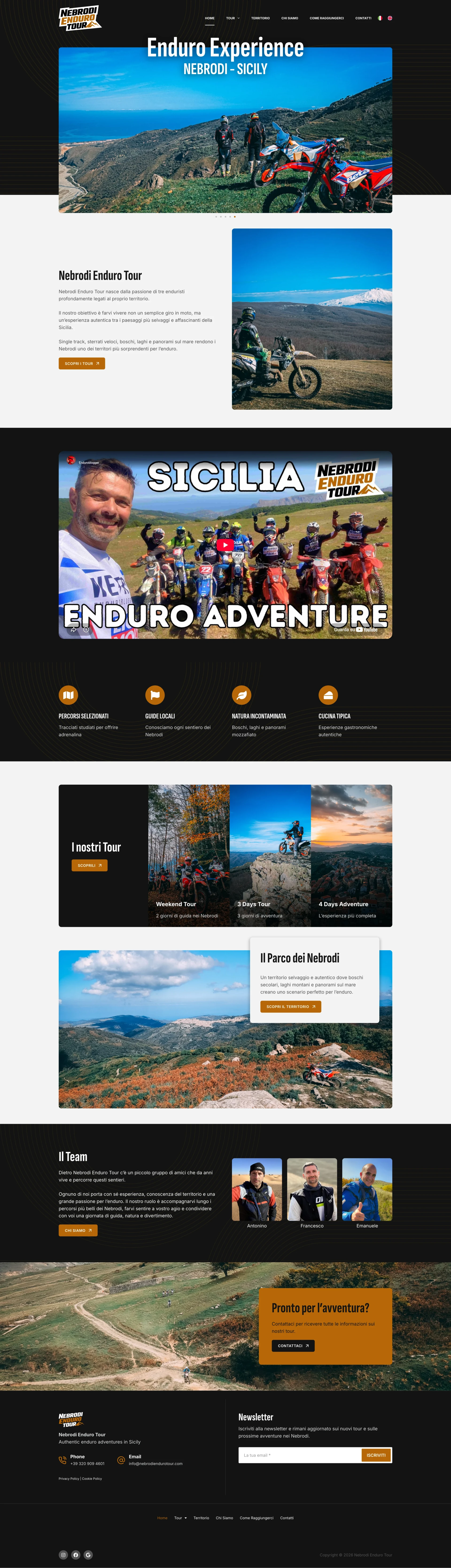 Screenshot completo della home di Nebrodi Enduro Tour — Sito web