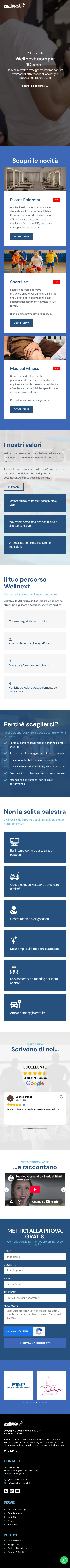 Screenshot completo della home mobile di Wellnext Sport Club